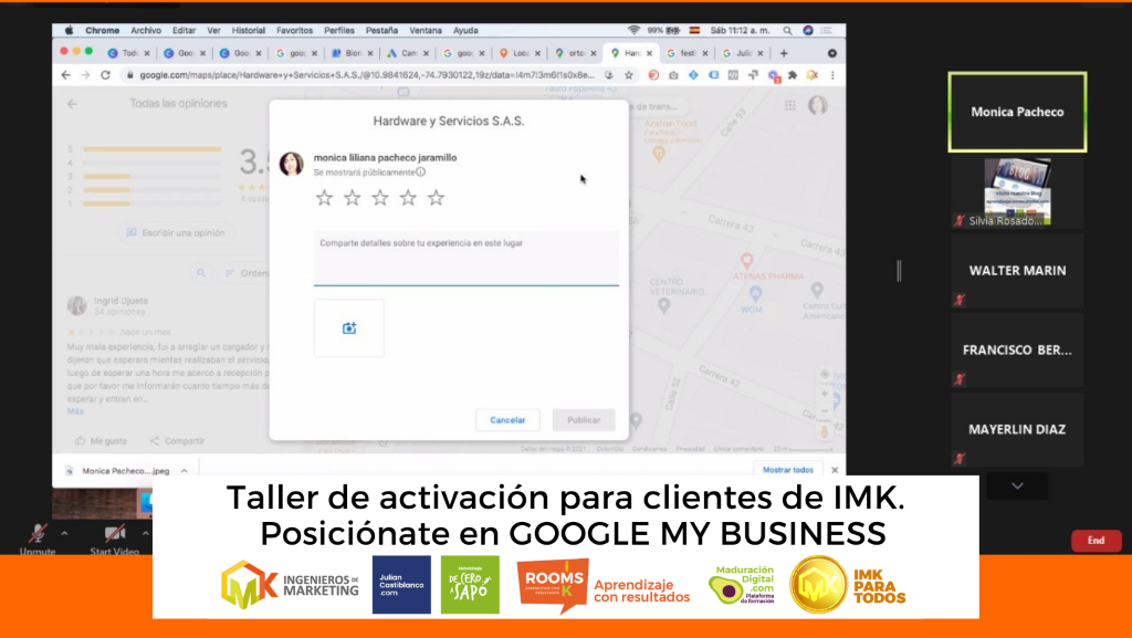 Taller de activación para clientes de IMK. Posiciónate en GOOGLE MY BUSINESS